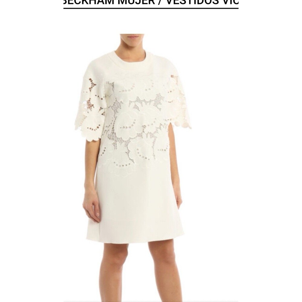 Victoria Beckham white dress with floral detail size US 6 Ziper Back
